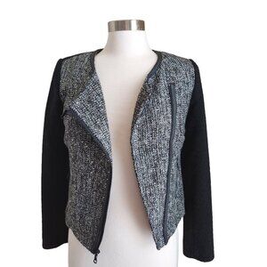 Banana Republic Womens Tweed Moto Jacket‎ Size 0 Black White Metallic With Flaws